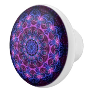 Bouton De Porte En Céramique Fractale de kaléidoscope - mandala de coeurs + vos