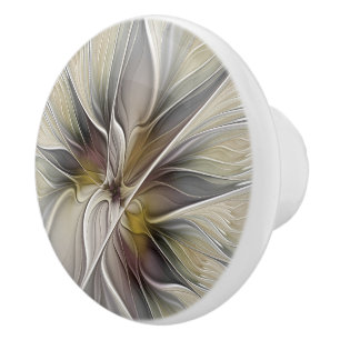 Bouton De Porte En Céramique Fractale florale, Fleur Imaginaire aux couleurs de