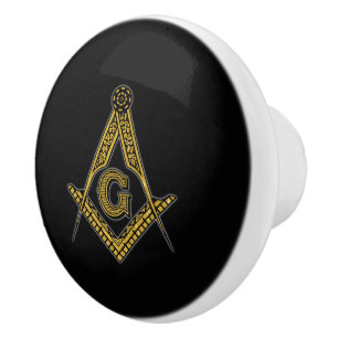 Bouton De Porte En Céramique Franc-maçon (noir et or)