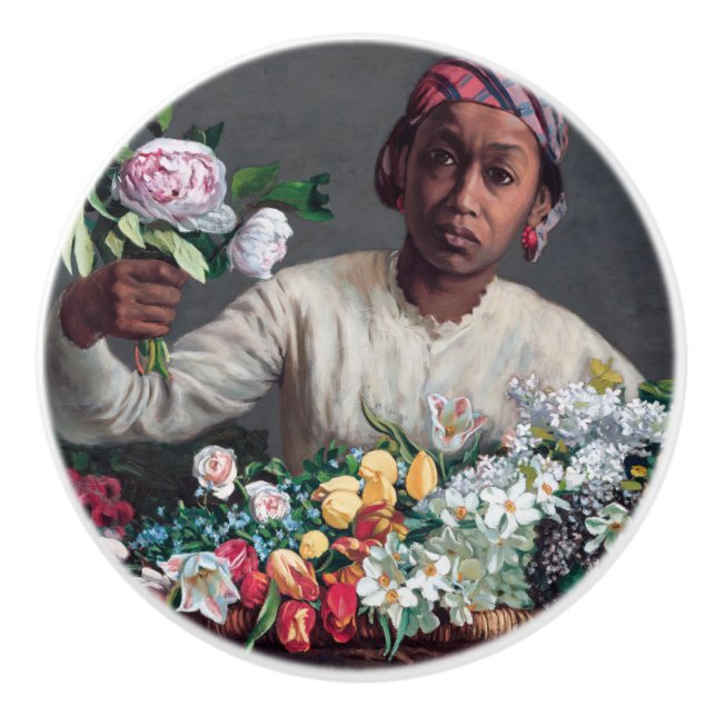 Bouton De Porte En Céramique Frédéric Bazille - Jeune femme aux pivoines (Devant)