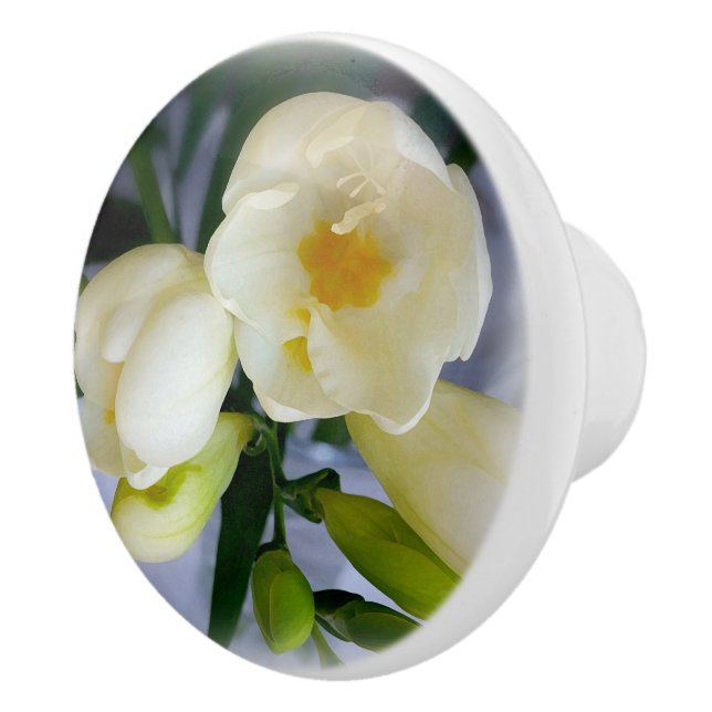 Bouton De Porte En Céramique frénésie jaune blanc (Droite)