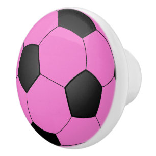 Bouton De Porte En Céramique Fun Girl Bright Pink Black Soccer Ball