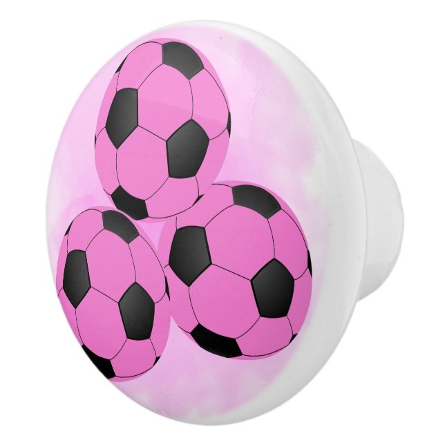 Bouton De Porte En Céramique Fun Girl Trois Ballons de soccer noir rose vif (Droite)