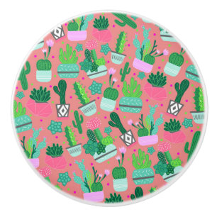 Bouton De Porte En Céramique Fun Southwestern mignon fille rose Motif Cactus