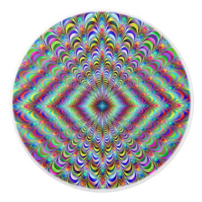Bouton De Porte En Céramique Funky Arc-en-ciel Fractal Drawer Knower (Devant)