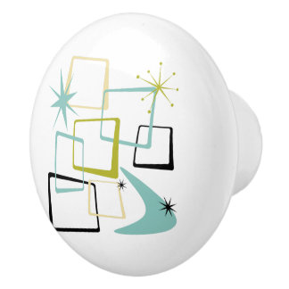 Bouton De Porte En Céramique Funky Atomic Stars Boomerang Carré milieu du siècl