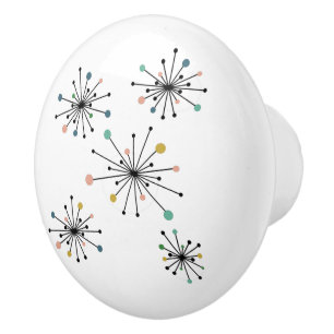 Bouton De Porte En Céramique Funky Starburst atomique moderne du milieu du sièc