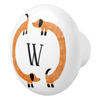 Bouton De Porte En Céramique Funny Dachshund Saucisse Chien Monogramme