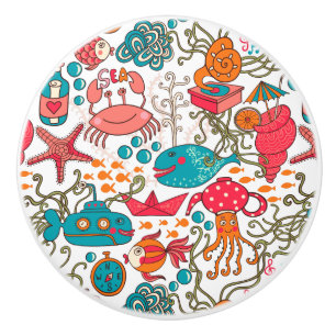 Bouton De Porte En Céramique Funny Sea Animaux Ceramic Knob
