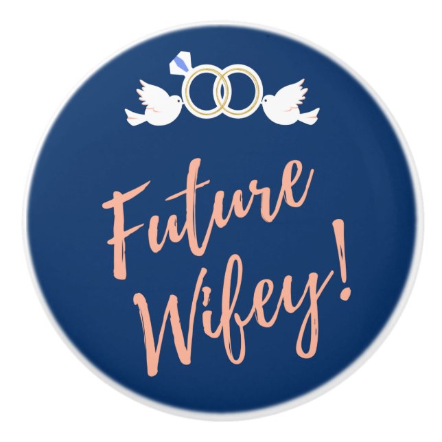 Bouton De Porte En Céramique Futurs Inséparables Wifey en bleu profond (Devant)