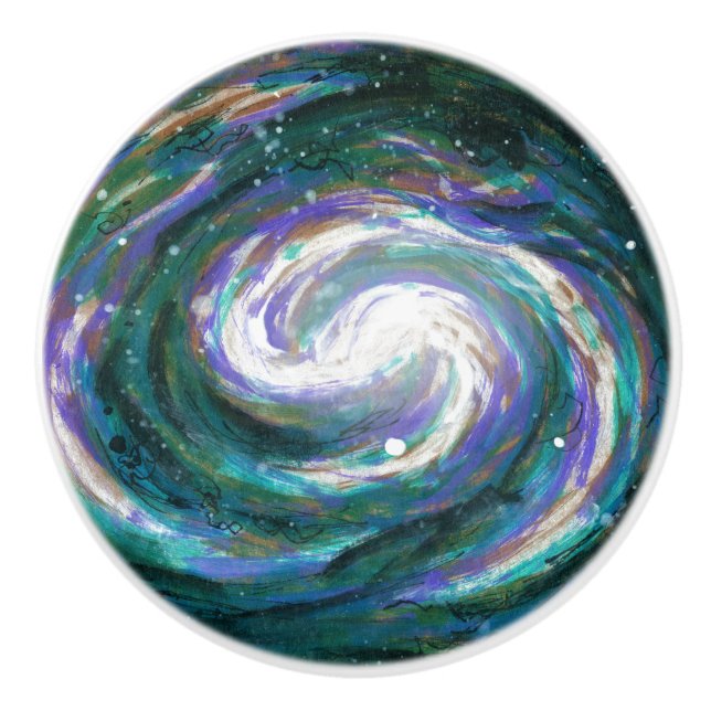 Bouton De Porte En Céramique Galaxie émérite et violette peinte (Devant)