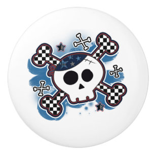 Bouton De Porte En Céramique Garçon Dressoir Pirate Crâne et Os Croix Punk Bleu
