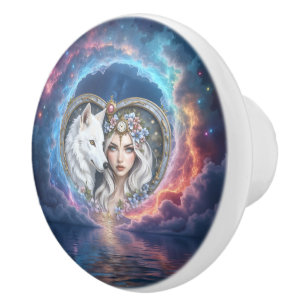 Bouton De Porte En Céramique Gardien au clair de lune du Cœur Éternel.