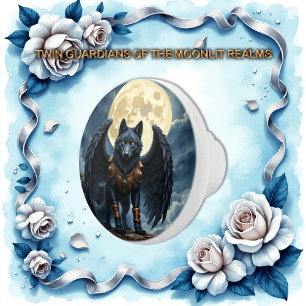 Bouton De Porte En Céramique Gardien de la Lune – Le Loup à l'Aile Noire