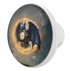 Bouton De Porte En Céramique Gardien du Temps au Clair de Lune – Chauve-souris 