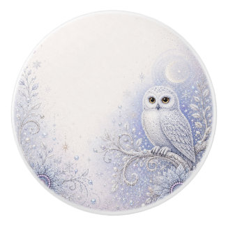 Bouton De Porte En Céramique Gardienne de la Nuit d'Hiver – Douce Chouette Blan