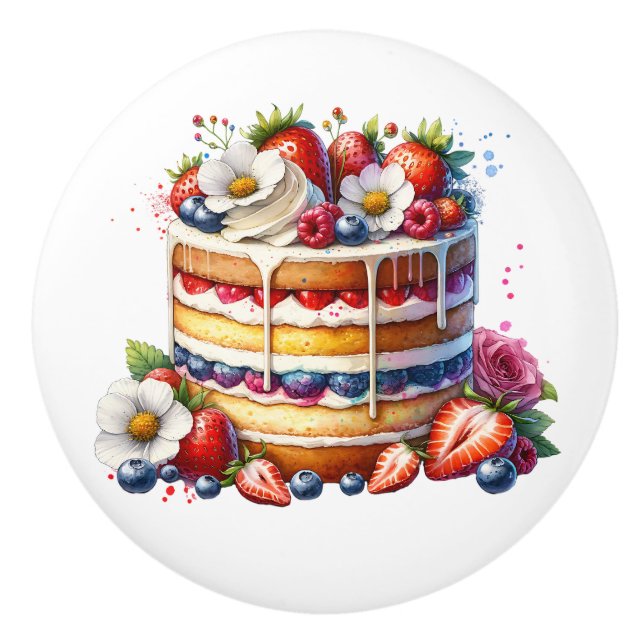 Bouton De Porte En Céramique Gâteau d'anniversaire plein de baies (Devant)