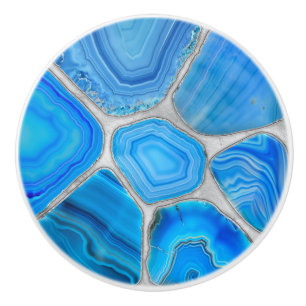 Bouton De Porte En Céramique Géode Bleu Agate Mosaïque Fleur art
