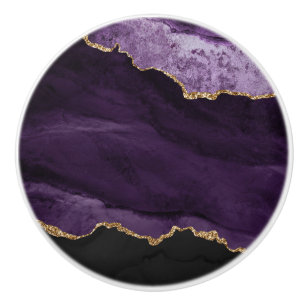 Bouton De Porte En Céramique Géode d'agate de Parties scintillant violet Gold F