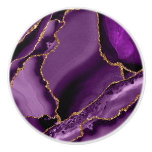 Bouton De Porte En Céramique Géode d'agate de Parties scintillant violet Gold F