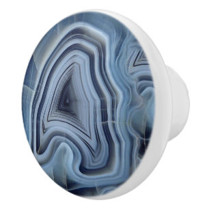 Bouton De Porte En Céramique Géode d'Agate Smoky Bleu