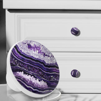 Bouton De Porte En Céramique Géode d'améthyste violette et art numérique argent