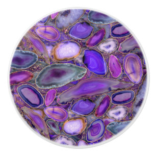 Bouton De Porte En Céramique Geodes cristal motif - violet et violet