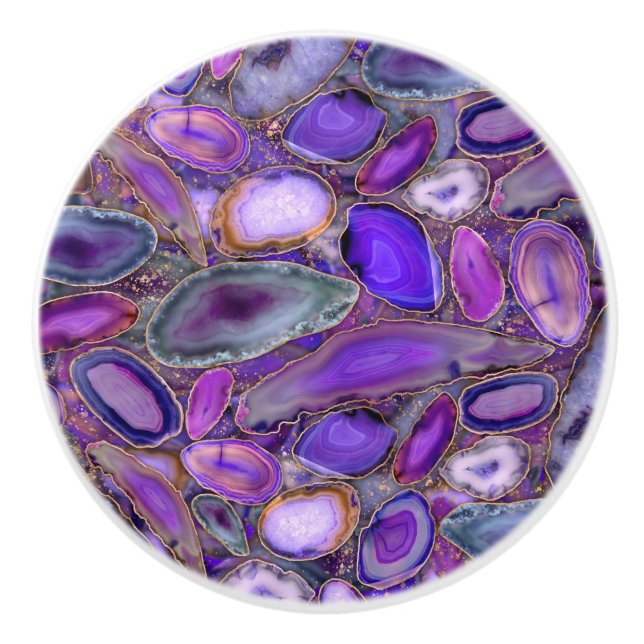 Bouton De Porte En Céramique Geodes cristal motif - violet et violet (Devant)