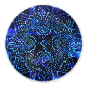 Bouton De Porte En Céramique Géométrie galactique électrique grand bleu