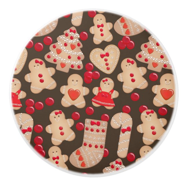 Bouton De Porte En Céramique Gingerbread Cookies de vacances Cookie Noël (Devant)