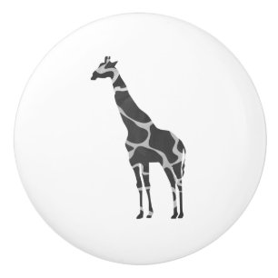 Bouton De Porte En Céramique Giraffe Silhoutte noir et gris