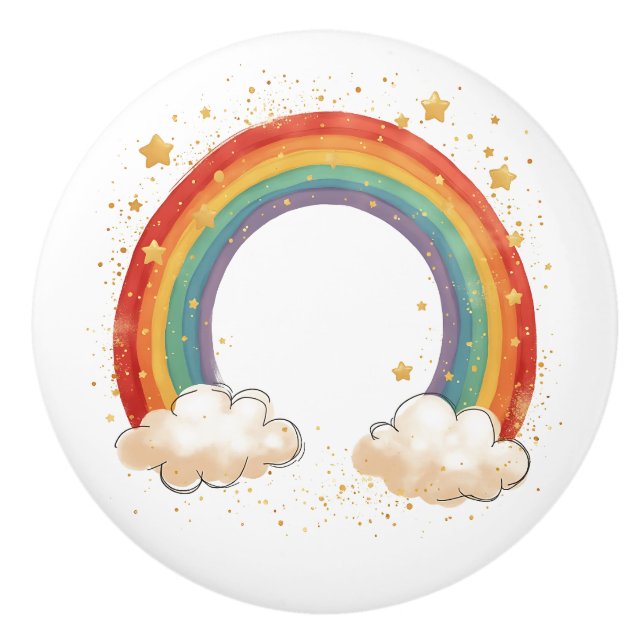 Bouton De Porte En Céramique Girls'  Charming Rainbow with Glowing Stars (Devant)