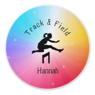 Bouton De Porte En Céramique Girls Track & Field Rainbow Stars