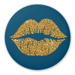 Bouton De Porte En Céramique Glam Blue Gold Parties scintillant Lips tendance é