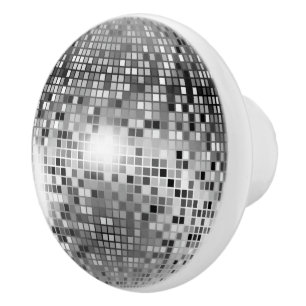 Bouton De Porte En Céramique Glamour de soirée à bille Disco Argent