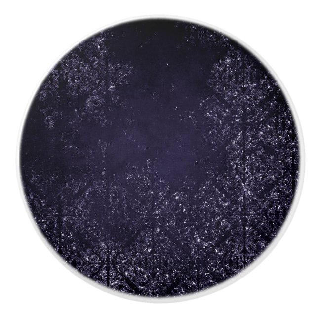 Bouton De Porte En Céramique Glimmery Indigo Grunge | Midnight Purple Damask (Devant)