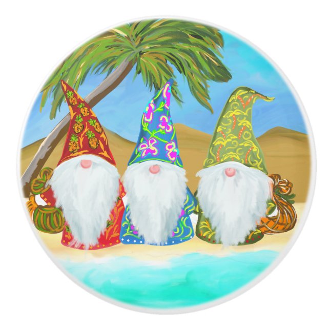 BOUTON DE PORTE EN CÉRAMIQUE GNOMES DE PLAGE (Devant)