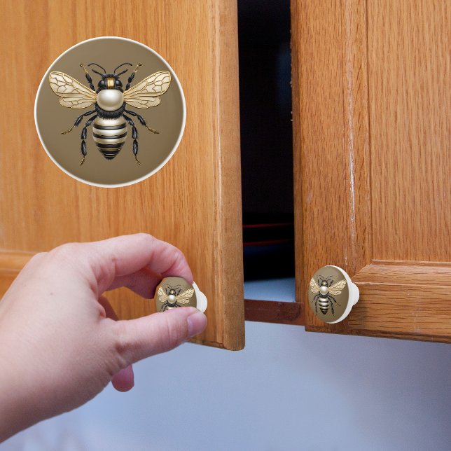 Bouton De Porte En Céramique Gold et Pearl Bee (Créateur téléchargé)