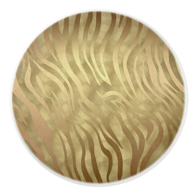 Bouton De Porte En Céramique Gold Luxueux Zebra Jungle Safari Glam (Devant)