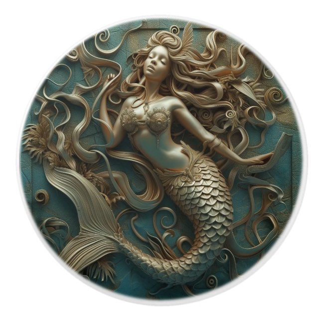 Bouton De Porte En Céramique Gold Mermaid Luxury Marine (Devant)