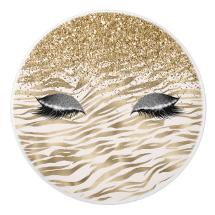 Bouton De Porte En Céramique Gold Zebra Imprimer des yeux brillants