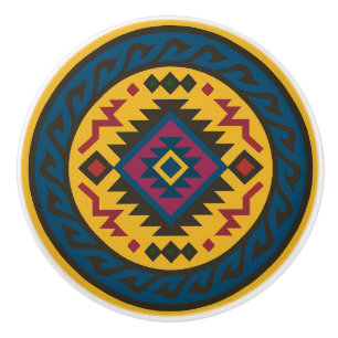 Bouton De Porte En Céramique Golden Blue Magenta Diamond Zapotec Ceramic Knob