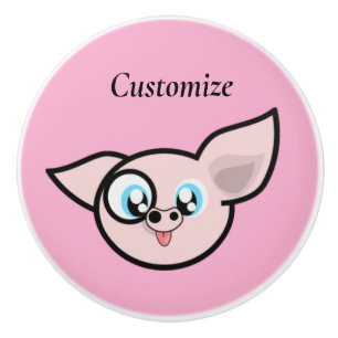 Bouton De Porte En Céramique Goofy Pig souriant Thunder_Cove