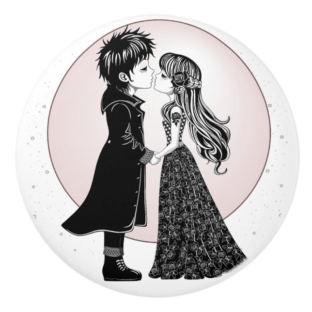 Bouton De Porte En Céramique Gothique Emo Enfants Kiss Valentine's Day (Devant)