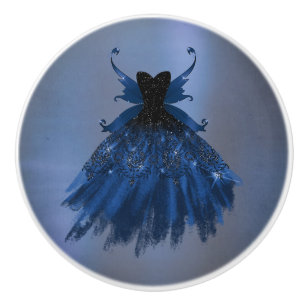 Bouton De Porte En Céramique Gothique Fairy Navy Gown Fleur bleue de Cobalt p