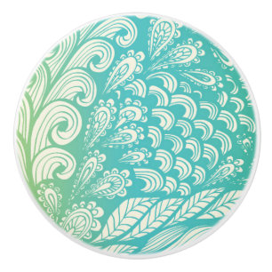 Bouton De Porte En Céramique Gradient jaune et bleu vintage floral