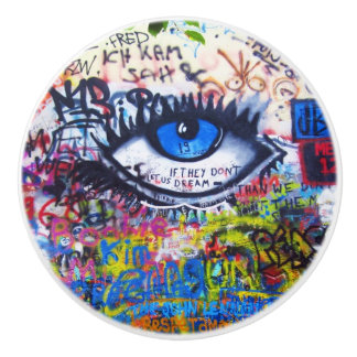 Bouton De Porte En Céramique Graffiti moderne bleu d'oeil mauvais