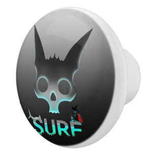 Bouton De Porte En Céramique Graffiti Surf crâne chat