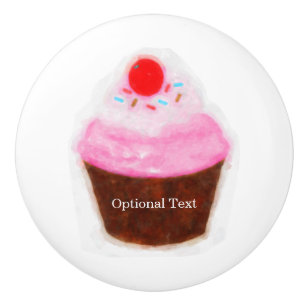 Bouton De Porte En Céramique Grand gâteau & Cerise Mignonne Aquarelle Personnal