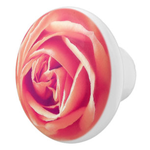 Bouton De Porte En Céramique Grand Rose orange corail